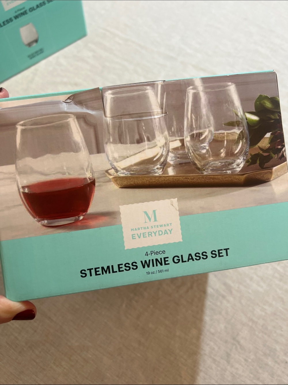 Martha Stewart Everyday 4-Piece Stemless Wine Glass Set. NIB